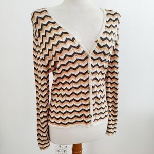 Chevron Print Cardigan • by Laundry • Orange, Gray & White • Fits Small to Med